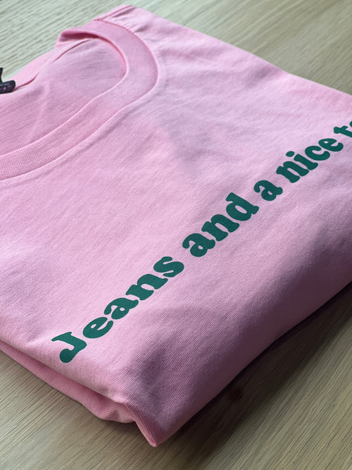 Jeans and a nice top - Leaf green on Bubblegum PRE-ORDER
